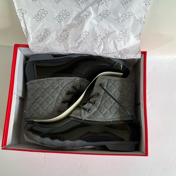 Ocean+Coast Waterproof Boots Quilted Gray Fabric Black Rubber Rain Snow 8 Medium - Picture 2 of 10